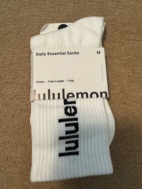 Lululemon Unisex athletica White Crew Socks with Black Logo